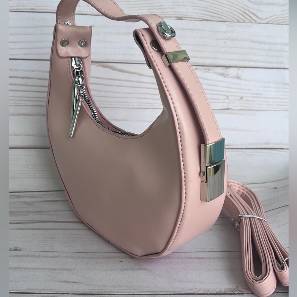 NWT Half-Moon Round Pink Barbie Color Small Purse Bag Women w Convertible Handle - Picture 9 of 9